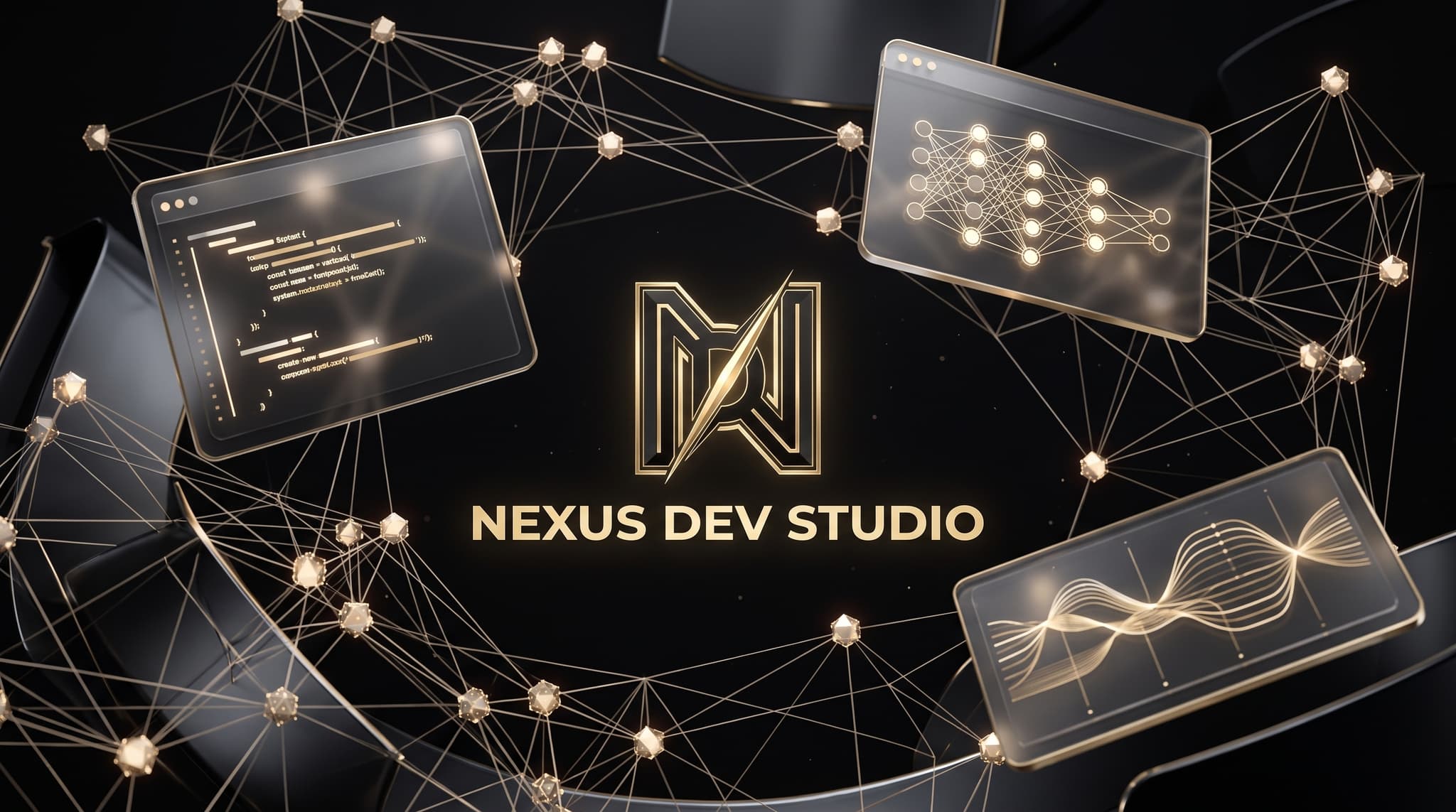 Nexus Dev Studio AI platform dashboard, showing an agentic workflow and live metrics